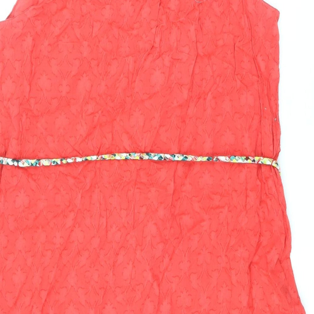 Monsoon Womens Red 100% Cotton Skater Dress Size 14 Scoop Neck Pullover