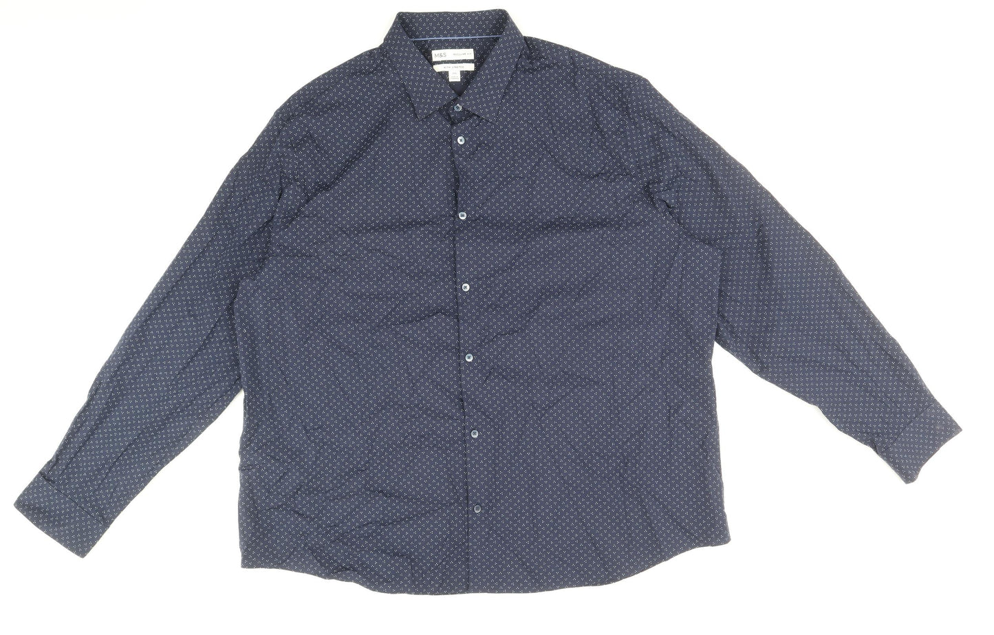 Marks and Spencer Mens Blue Geometric Cotton Dress Shirt Size 3XL Collared Button