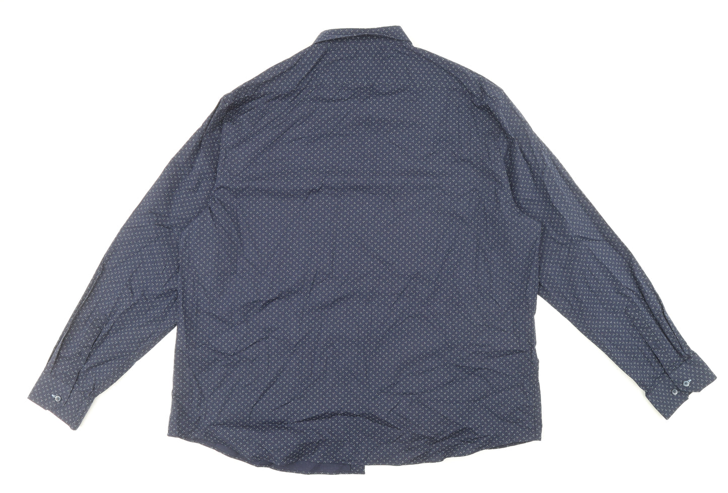 Marks and Spencer Mens Blue Geometric Cotton Dress Shirt Size 3XL Collared Button