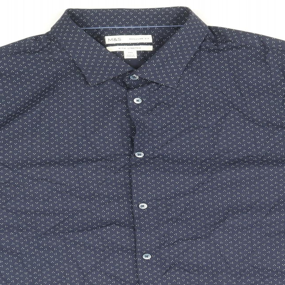 Marks and Spencer Mens Blue Geometric Cotton Dress Shirt Size 3XL Collared Button
