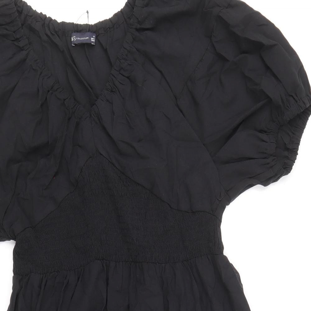 Marks and Spencer Womens Black 100% Cotton A-Line Size 16 V-Neck Pullover