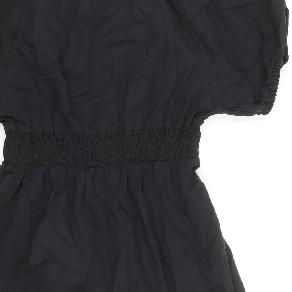 Marks and Spencer Womens Black 100% Cotton A-Line Size 16 V-Neck Pullover