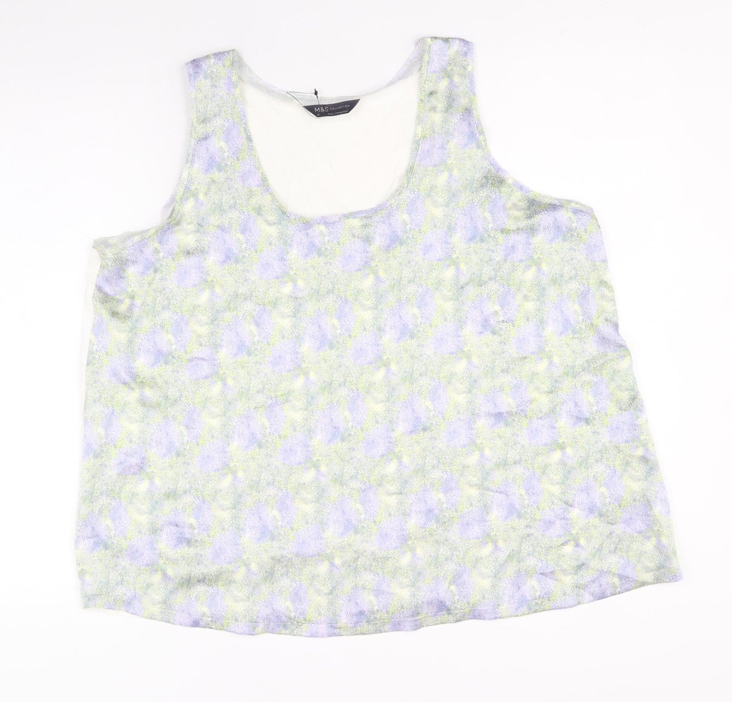 Marks and Spencer Womens White Geometric Polyester Basic Tank Size 16 Scoop Neck