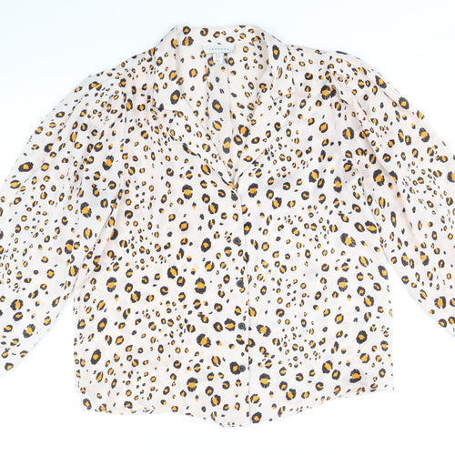 Topshop Womens Ivory Animal Print Polyester Basic Button-Up Size 10 Collared - Cheetah Print