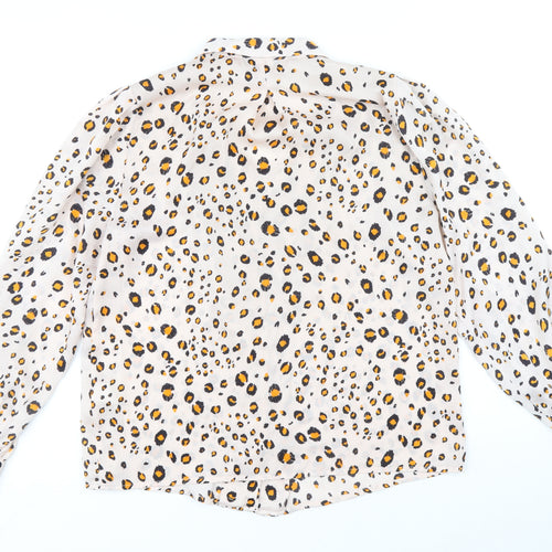 Topshop Womens Ivory Animal Print Polyester Basic Button-Up Size 10 Collared - Cheetah Print