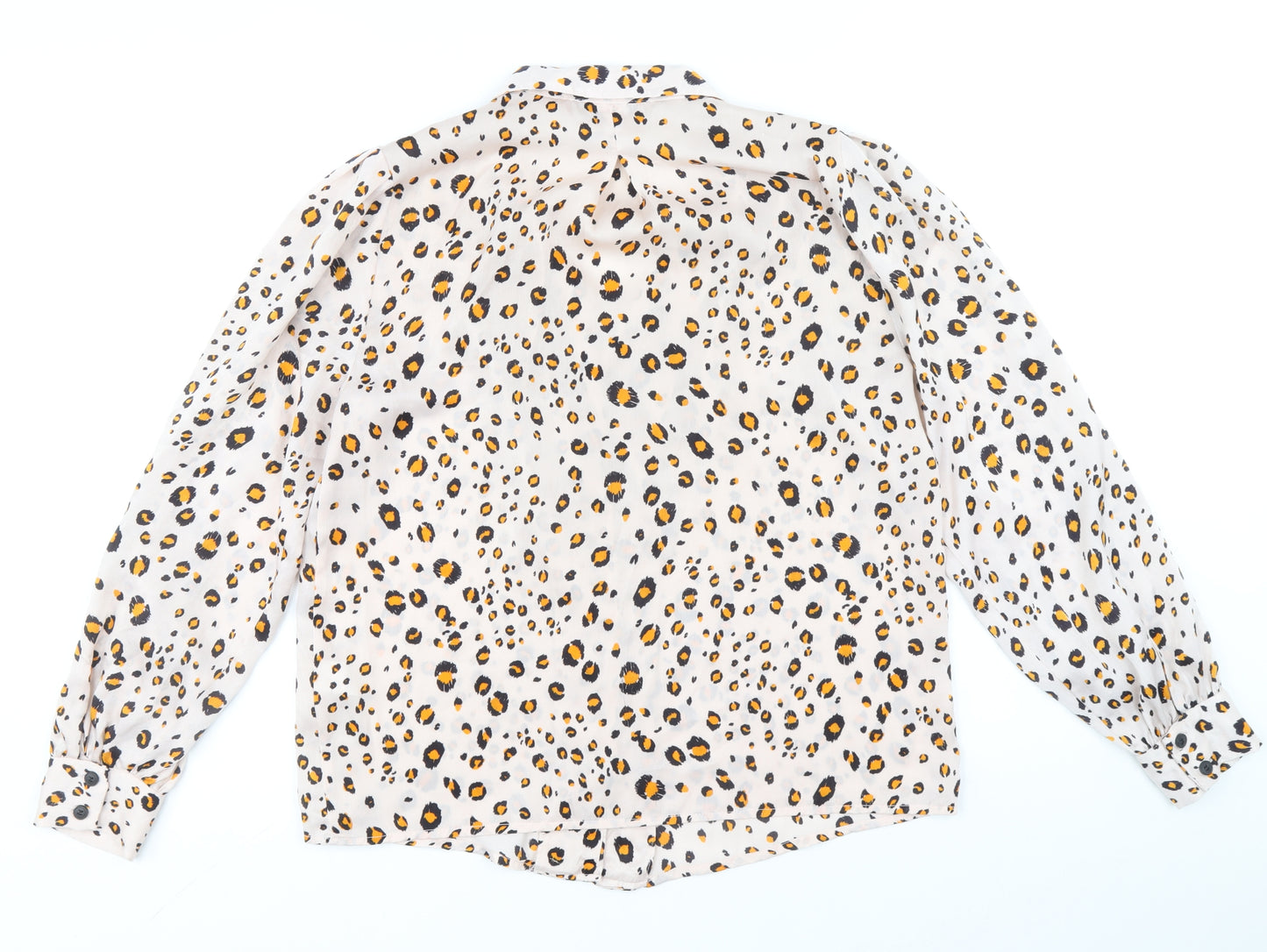 Topshop Womens Ivory Animal Print Polyester Basic Button-Up Size 10 Collared - Cheetah Print