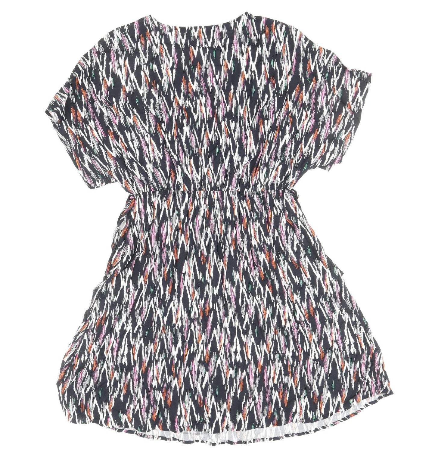 Marks and Spencer Womens Blue Geometric Viscose Mini Size 10 V-Neck Pullover