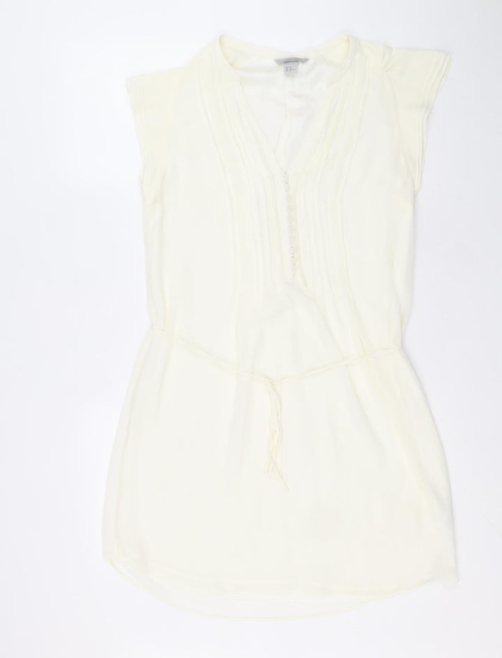 H&M Womens Ivory Polyester Shift Size 12 V-Neck Button