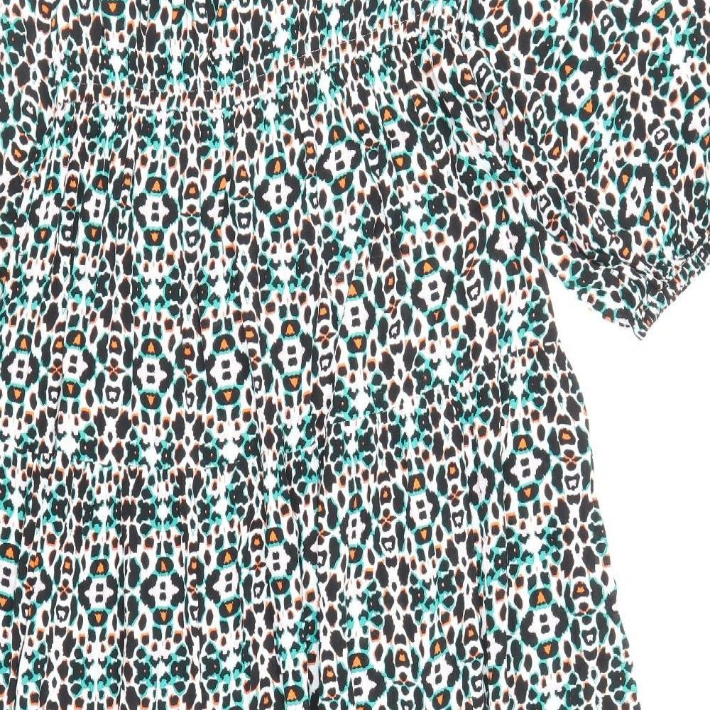 Marks and Spencer Womens Multicoloured Geometric Viscose A-Line Size 16 Off the Shoulder