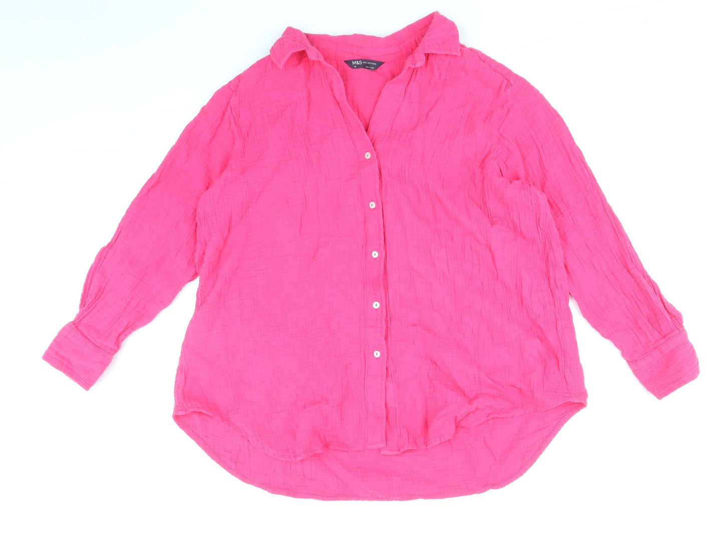 Marks and Spencer Womens Pink 100% Cotton Basic Button-Up Size M V-Neck