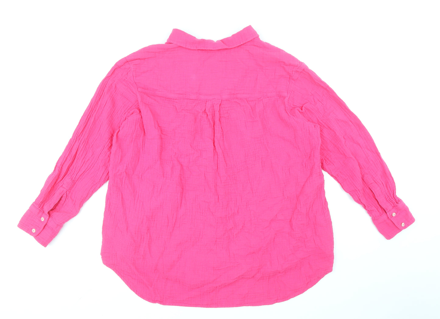 Marks and Spencer Womens Pink 100% Cotton Basic Button-Up Size M V-Neck