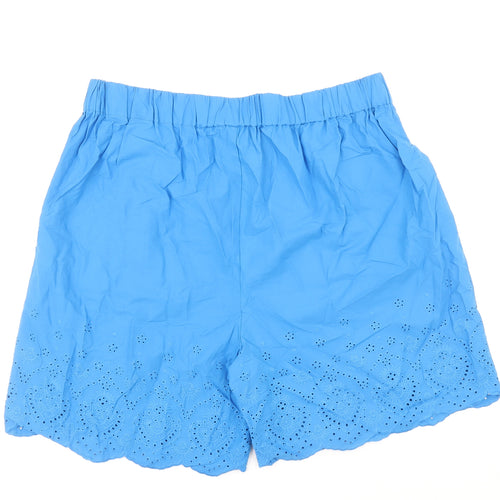 Marks and Spencer Womens Blue 100% Cotton Chino Shorts Size 16 Regular Pull On - Broderie Anglaise