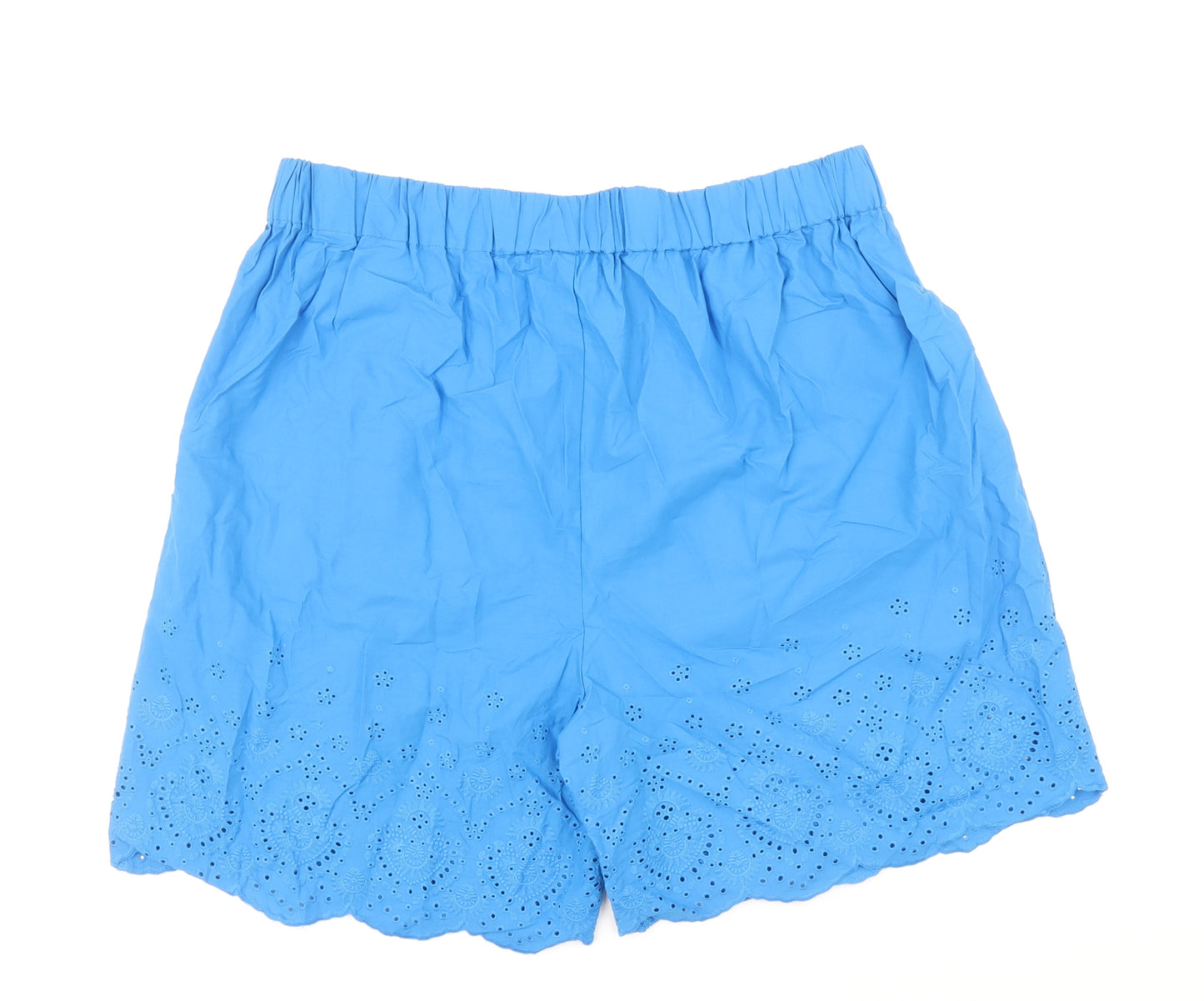 Marks and Spencer Womens Blue 100% Cotton Chino Shorts Size 16 Regular Pull On - Broderie Anglaise