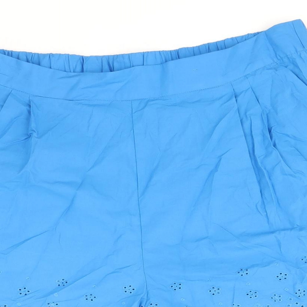 Marks and Spencer Womens Blue 100% Cotton Chino Shorts Size 16 Regular Pull On - Broderie Anglaise