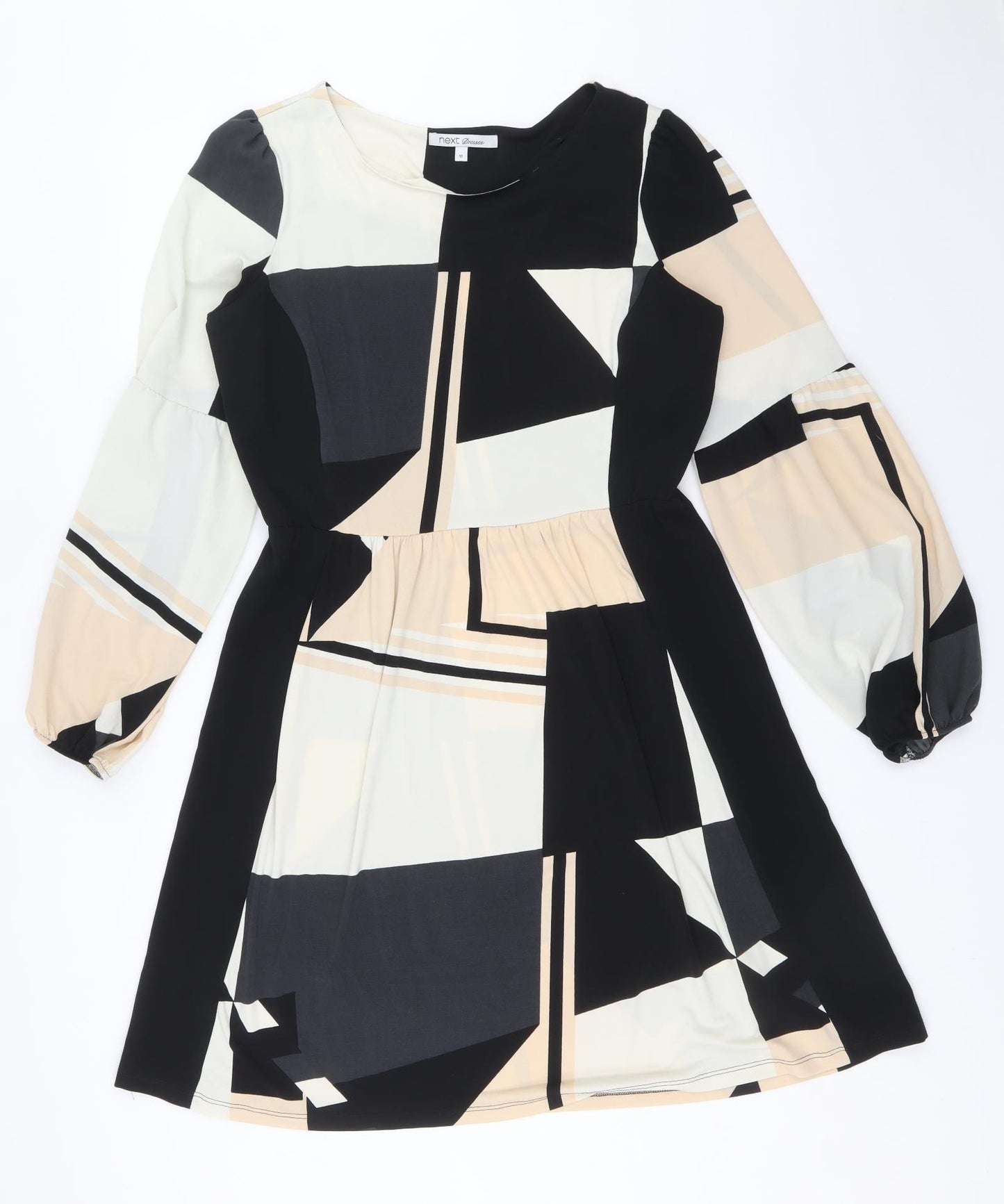 NEXT Womens Black Geometric Polyester Skater Dress Size 12 Boat Neck Pullover