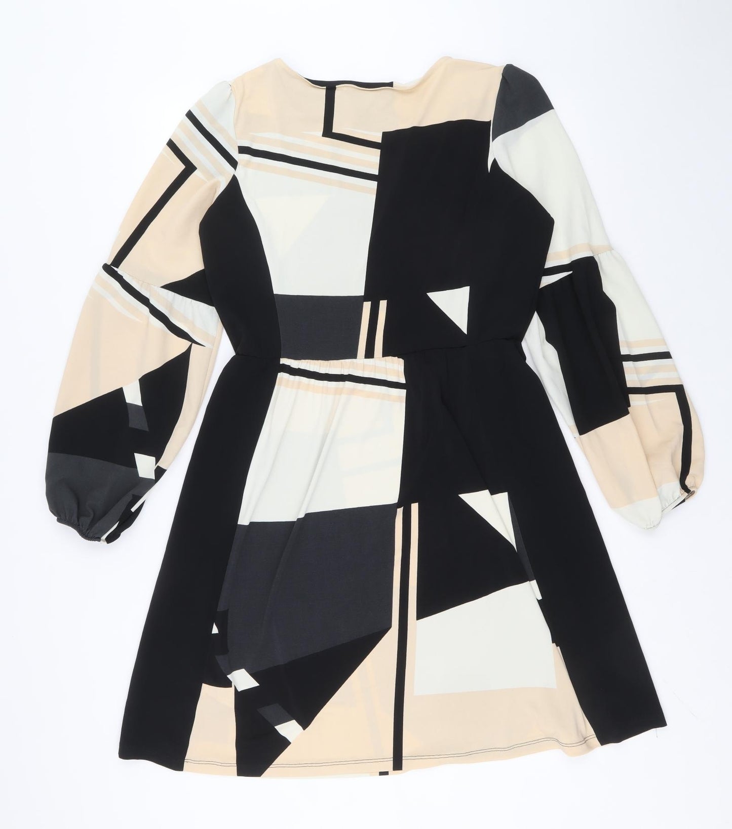 NEXT Womens Black Geometric Polyester Skater Dress Size 12 Boat Neck Pullover
