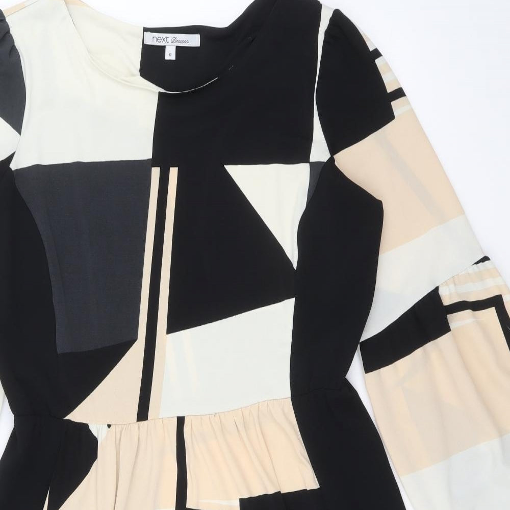 NEXT Womens Black Geometric Polyester Skater Dress Size 12 Boat Neck Pullover