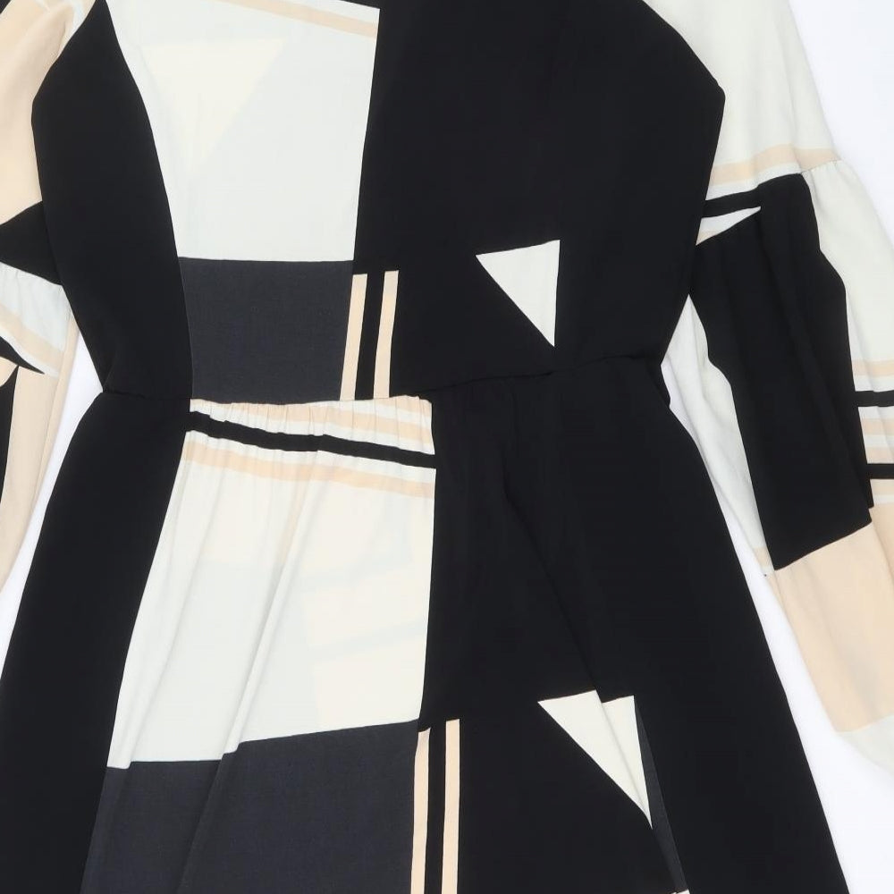 NEXT Womens Black Geometric Polyester Skater Dress Size 12 Boat Neck Pullover