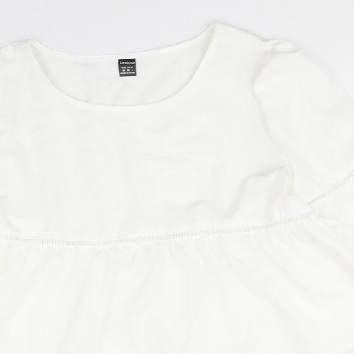 Droimp Womens White Polyester Basic T-Shirt Size M Round Neck