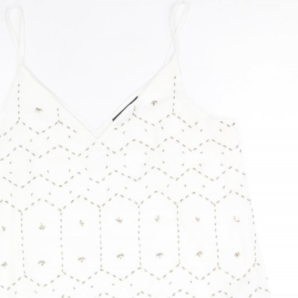 Marks and Spencer Womens White Polyester Basic Tank Size 14 V-Neck