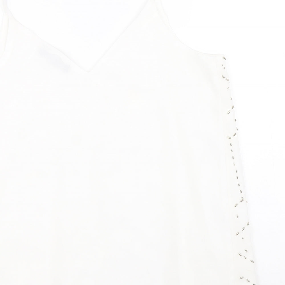 Marks and Spencer Womens White Polyester Basic Tank Size 14 V-Neck