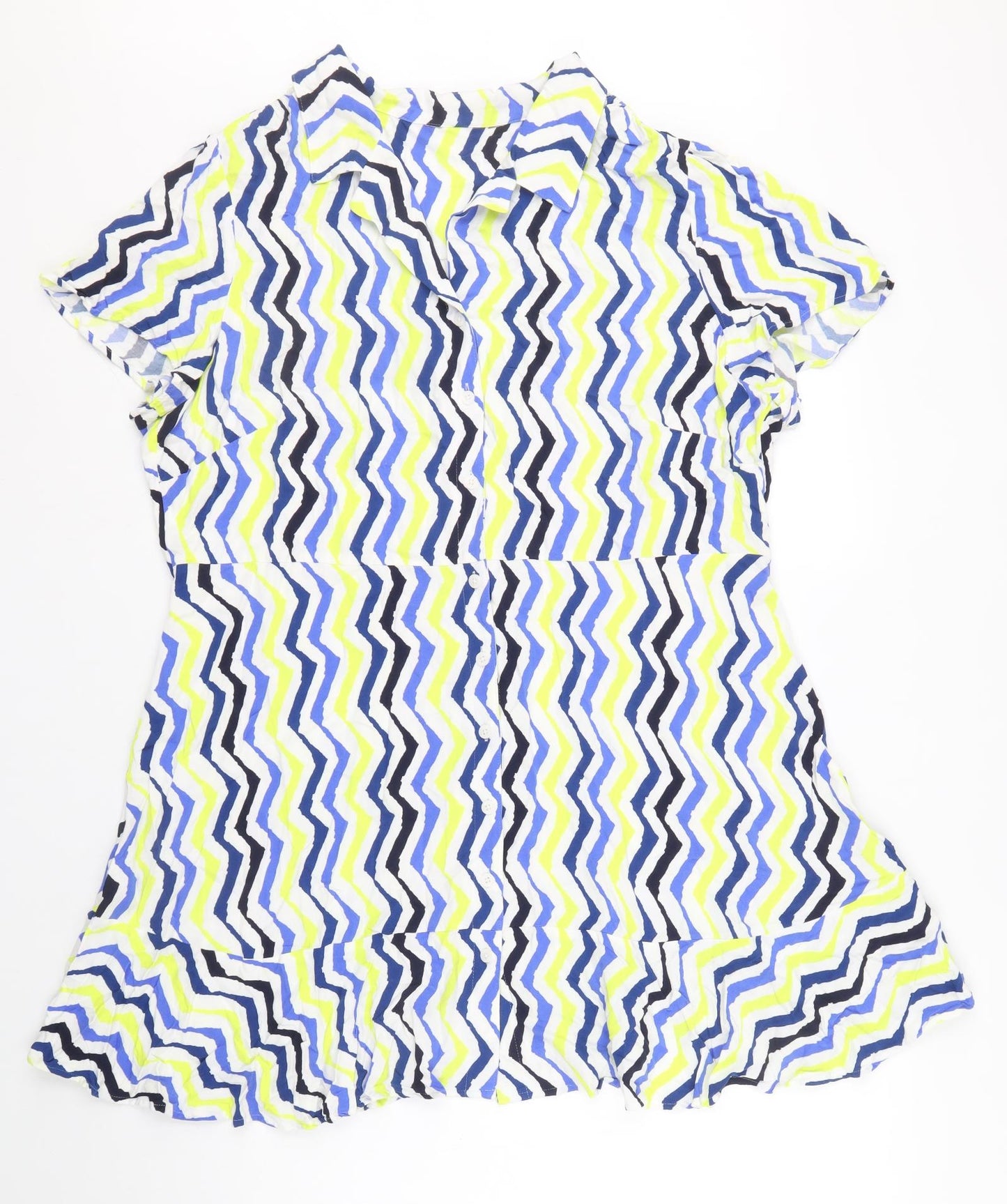 Marks and Spencer Womens Multicoloured Geometric Viscose Shirt Dress Size 22 Collared Button