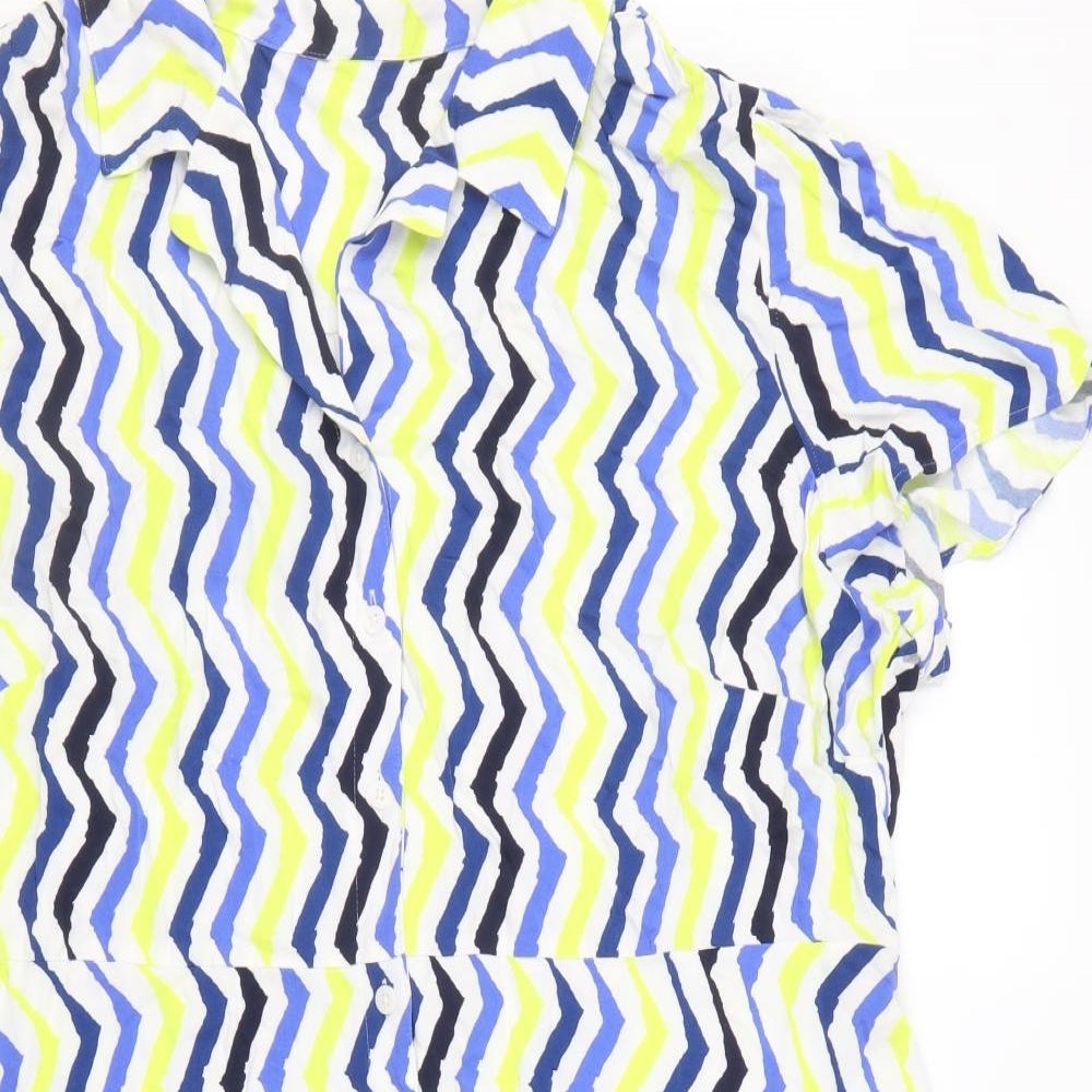 Marks and Spencer Womens Multicoloured Geometric Viscose Shirt Dress Size 22 Collared Button