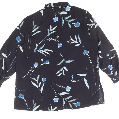 ELVI Womens Blue Floral Polyester Basic Button-Up Size 20 Collared