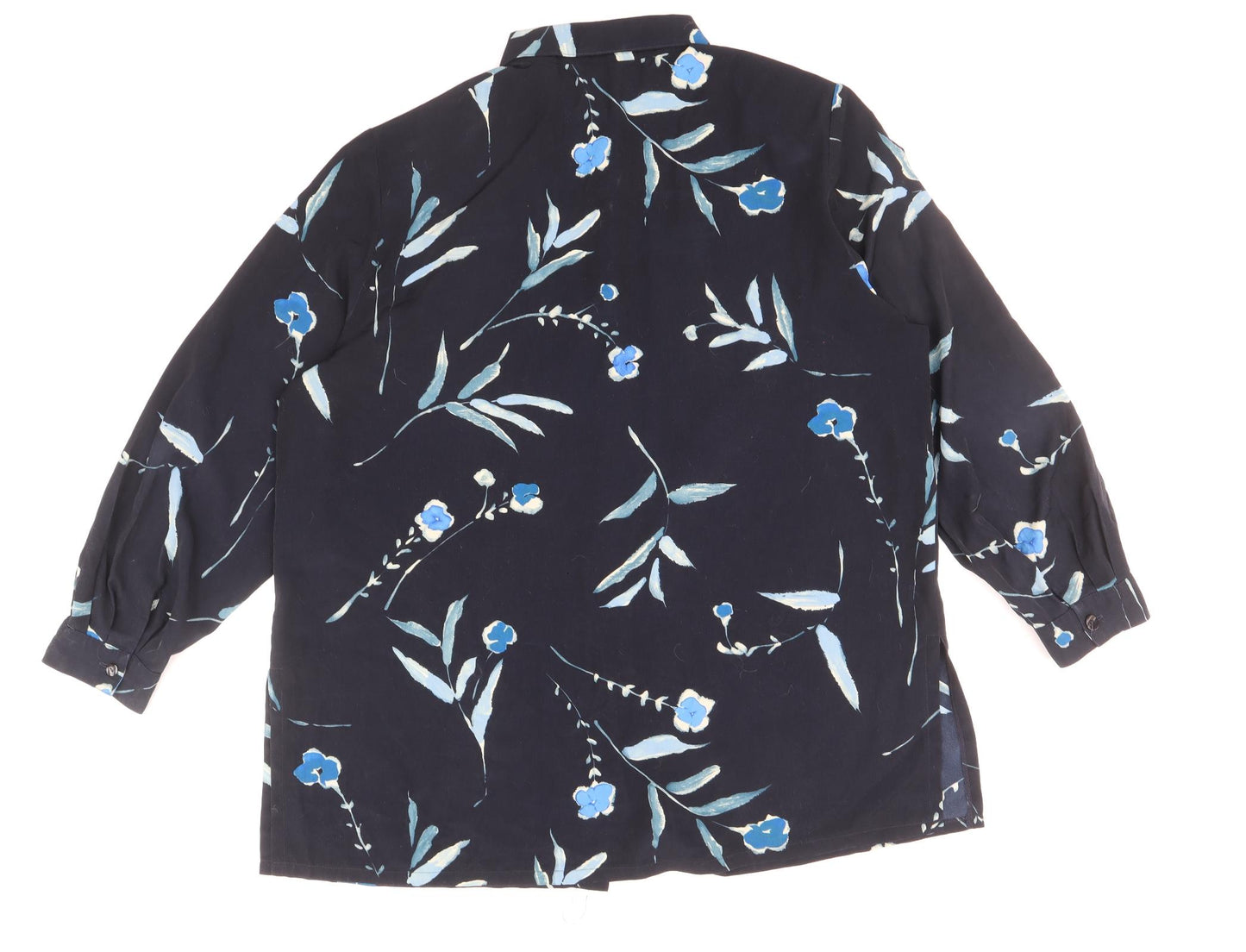 ELVI Womens Blue Floral Polyester Basic Button-Up Size 20 Collared