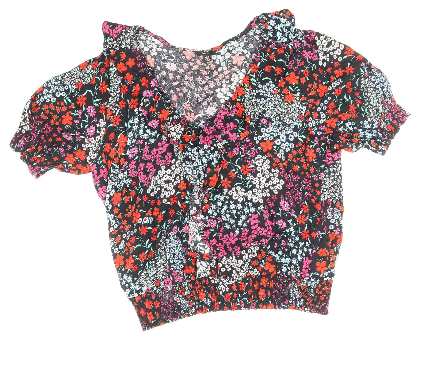 M&Co Womens Multicoloured Floral Viscose Basic Blouse Size 16 V-Neck