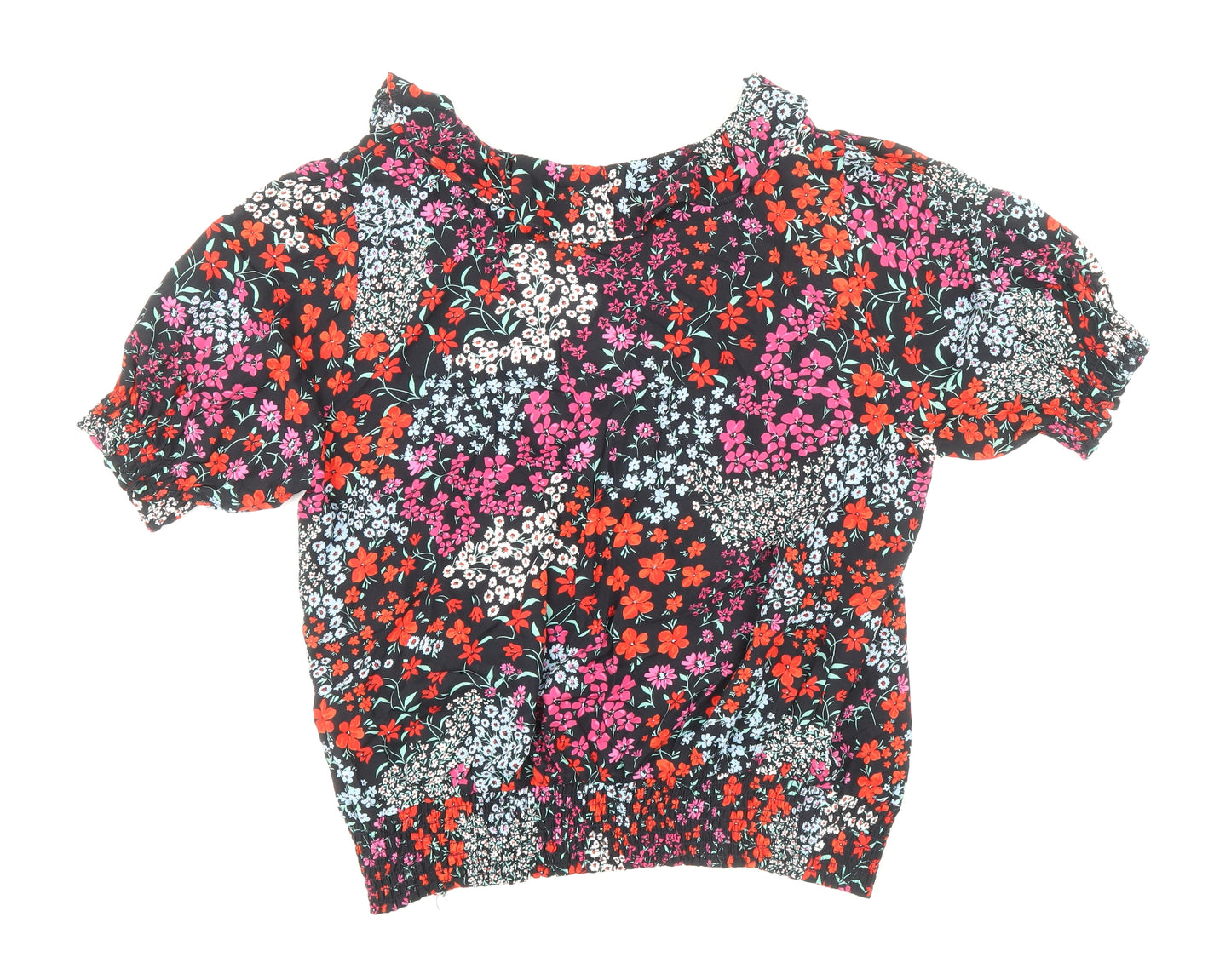 M&Co Womens Multicoloured Floral Viscose Basic Blouse Size 16 V-Neck