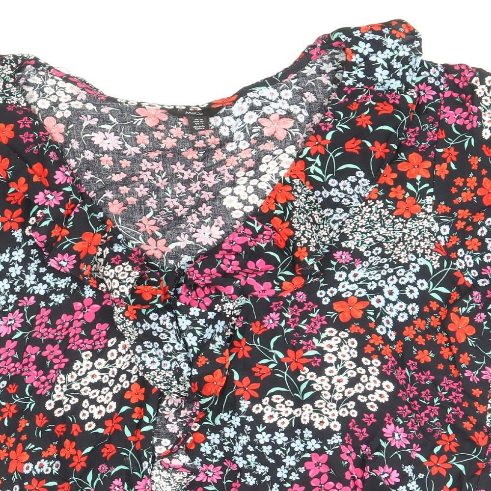 M&Co Womens Multicoloured Floral Viscose Basic Blouse Size 16 V-Neck