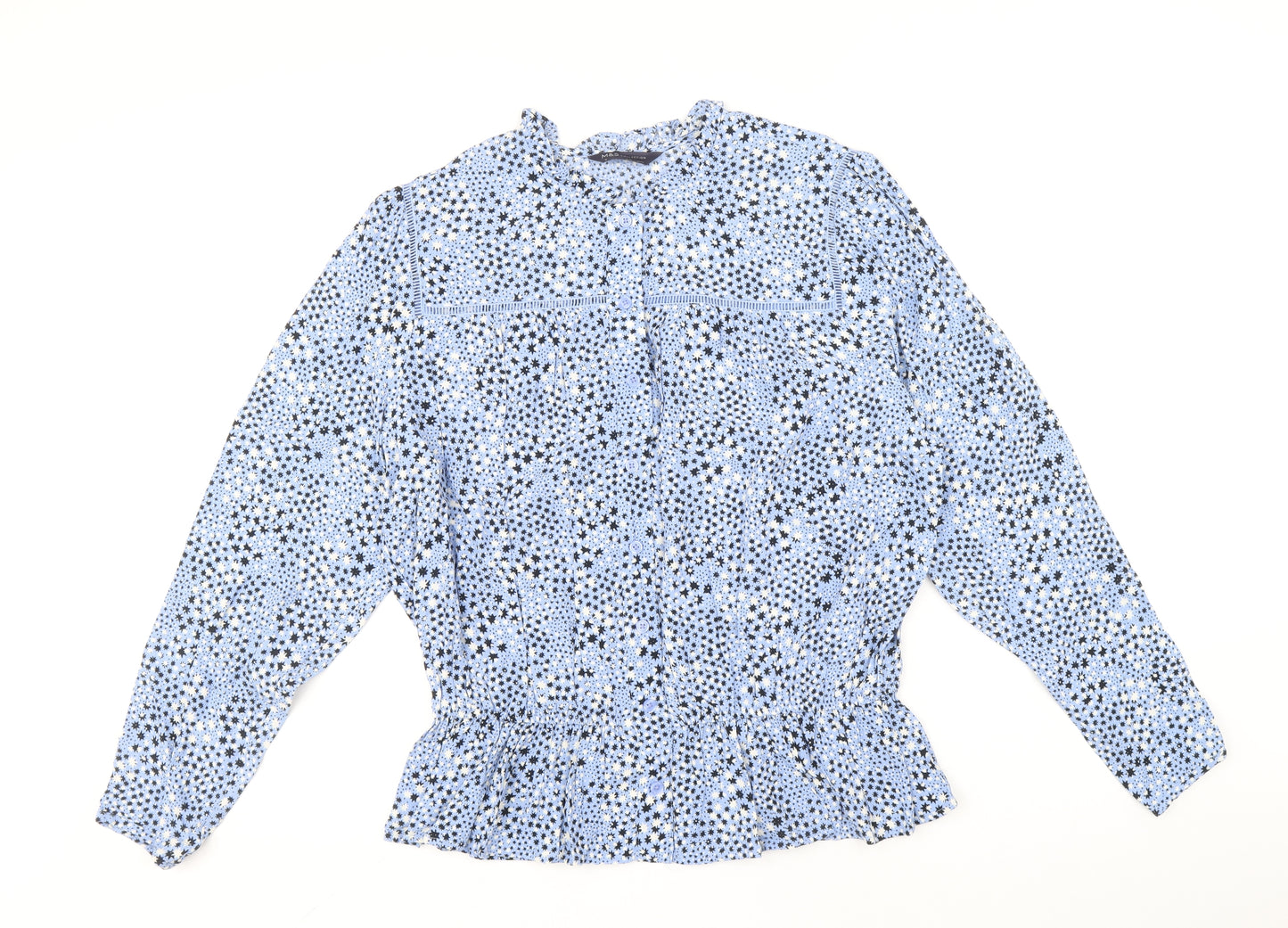 Marks and Spencer Womens Blue Geometric Viscose Basic Blouse Size 16 Round Neck - Star Pattern