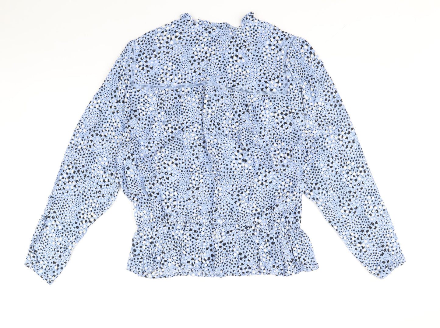 Marks and Spencer Womens Blue Geometric Viscose Basic Blouse Size 16 Round Neck - Star Pattern