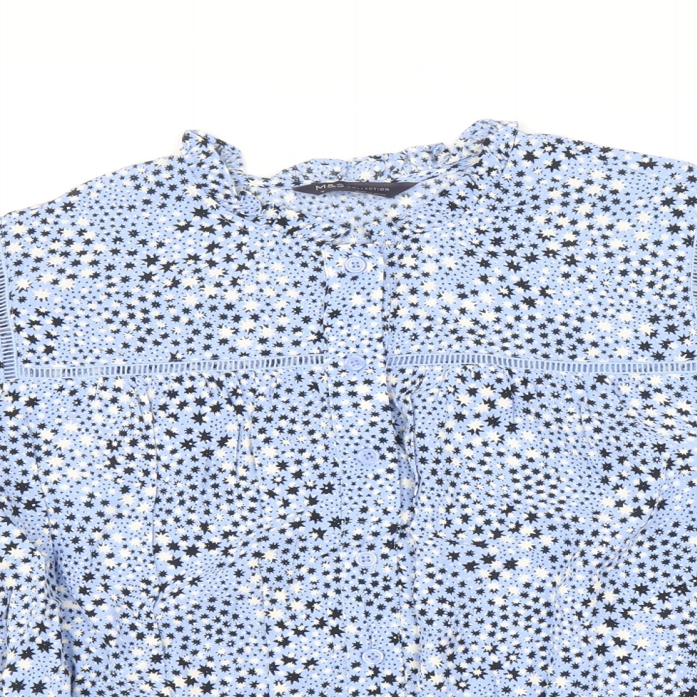 Marks and Spencer Womens Blue Geometric Viscose Basic Blouse Size 16 Round Neck - Star Pattern
