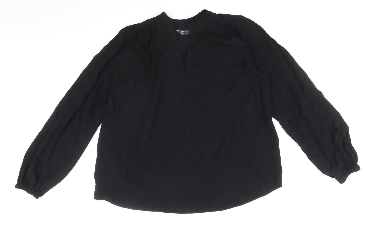 Marks and Spencer Womens Black Viscose Basic Blouse Size 8 V-Neck
