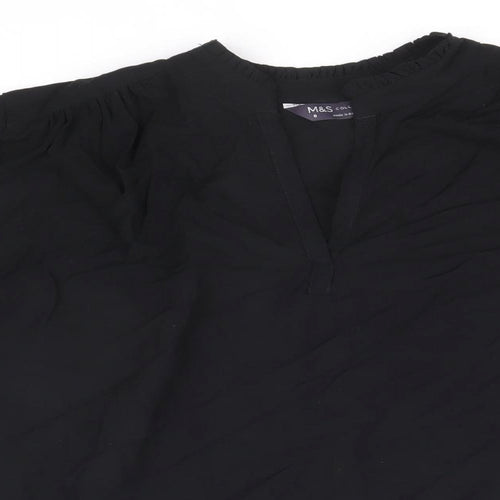 Marks and Spencer Womens Black Viscose Basic Blouse Size 8 V-Neck
