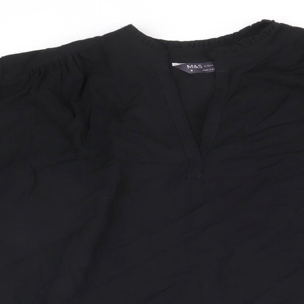 Marks and Spencer Womens Black Viscose Basic Blouse Size 8 V-Neck
