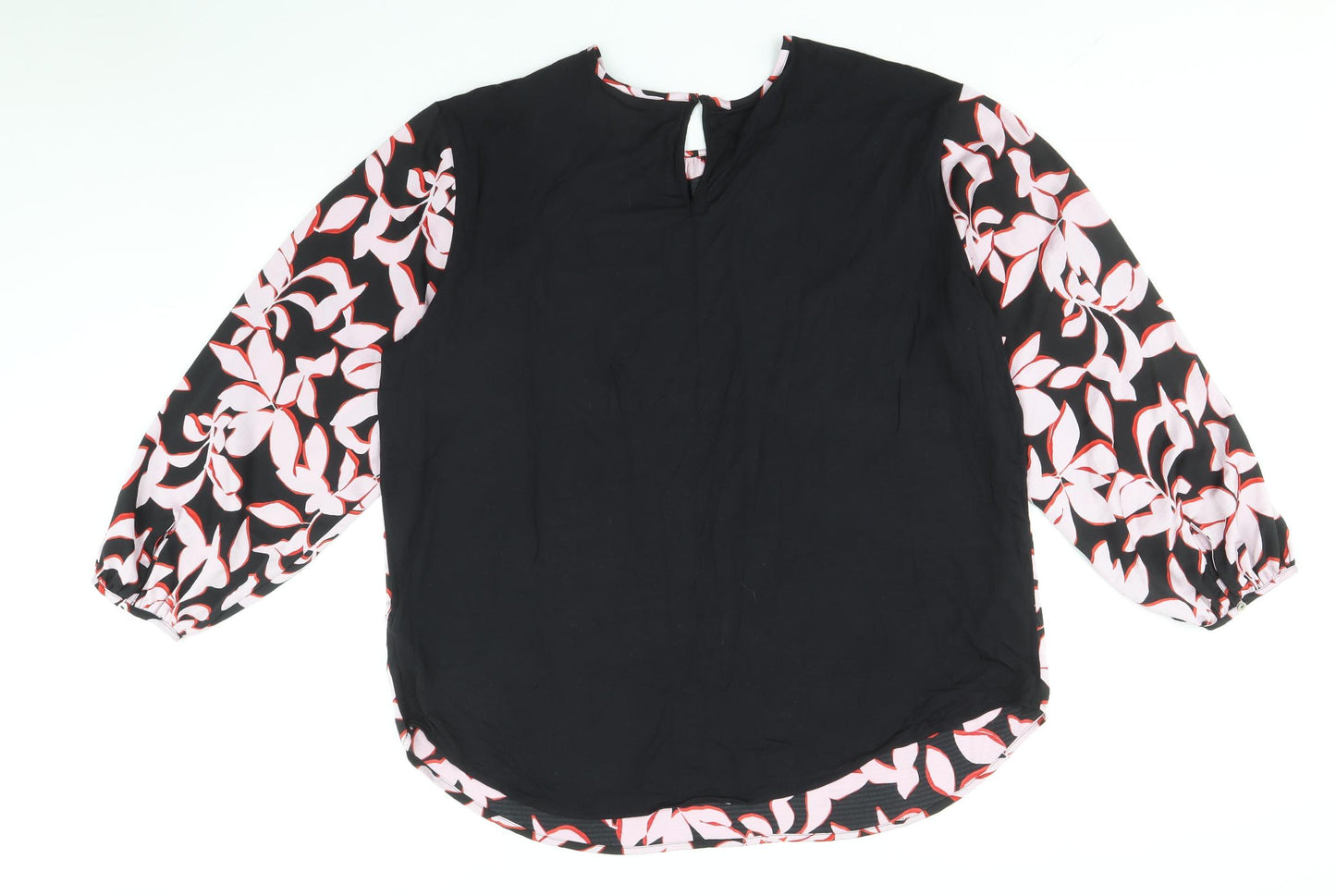 Marks and Spencer Womens Black Floral Polyester Basic Blouse Size 14 Round Neck