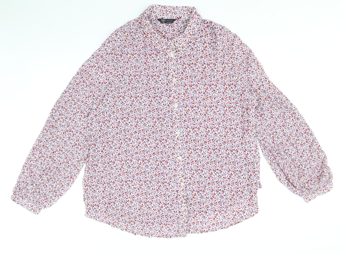 Marks and Spencer Womens Multicoloured Floral Viscose Basic Button-Up Size 18 Round Neck