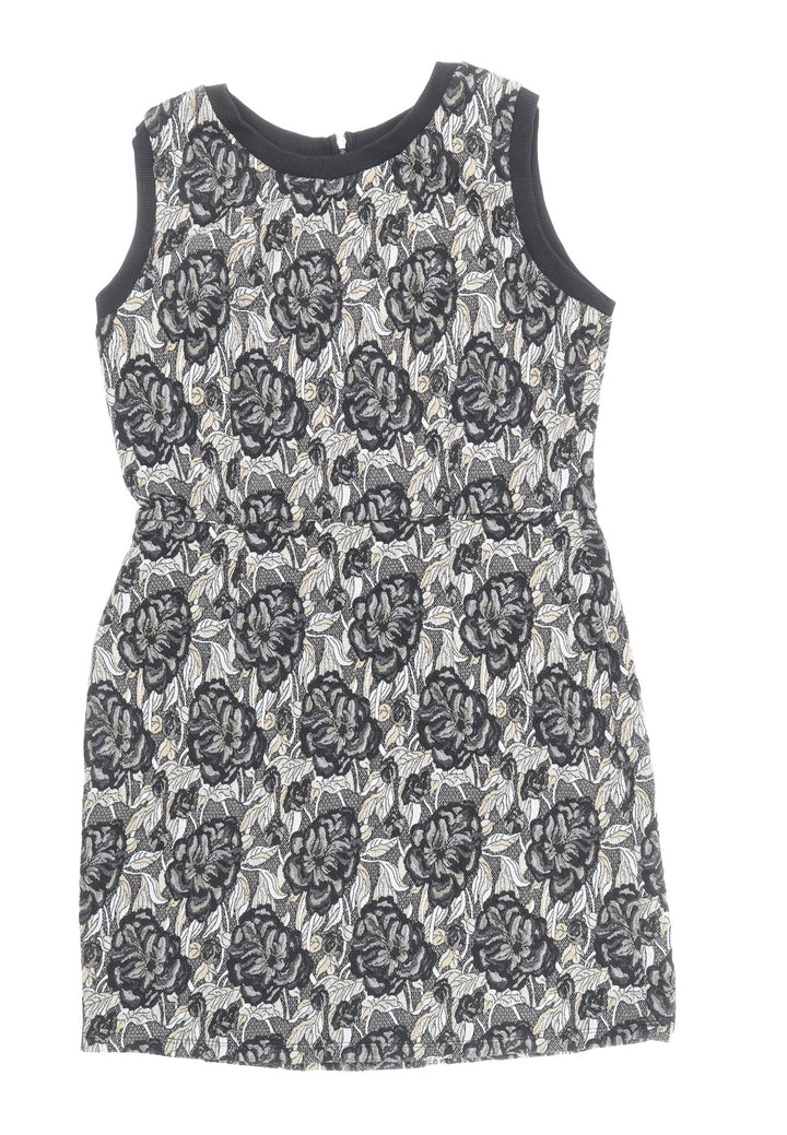 NEXT Womens Black Floral Polyester Shift Size 14 Boat Neck Zip