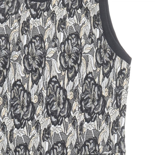 NEXT Womens Black Floral Polyester Shift Size 14 Boat Neck Zip
