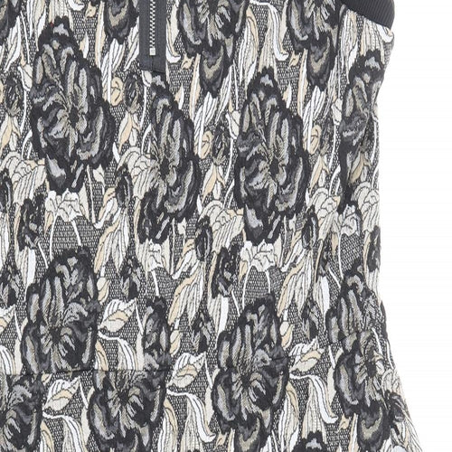 NEXT Womens Black Floral Polyester Shift Size 14 Boat Neck Zip