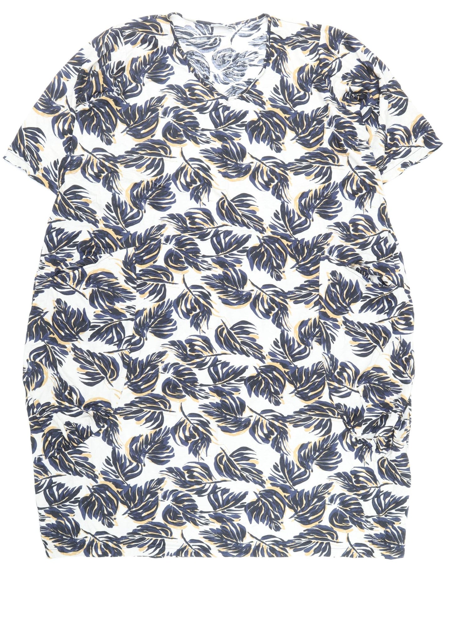 Kasbah Clothing Womens Blue Geometric Viscose T-Shirt Dress Size 24 Round Neck Pullover - Leaf Pattern