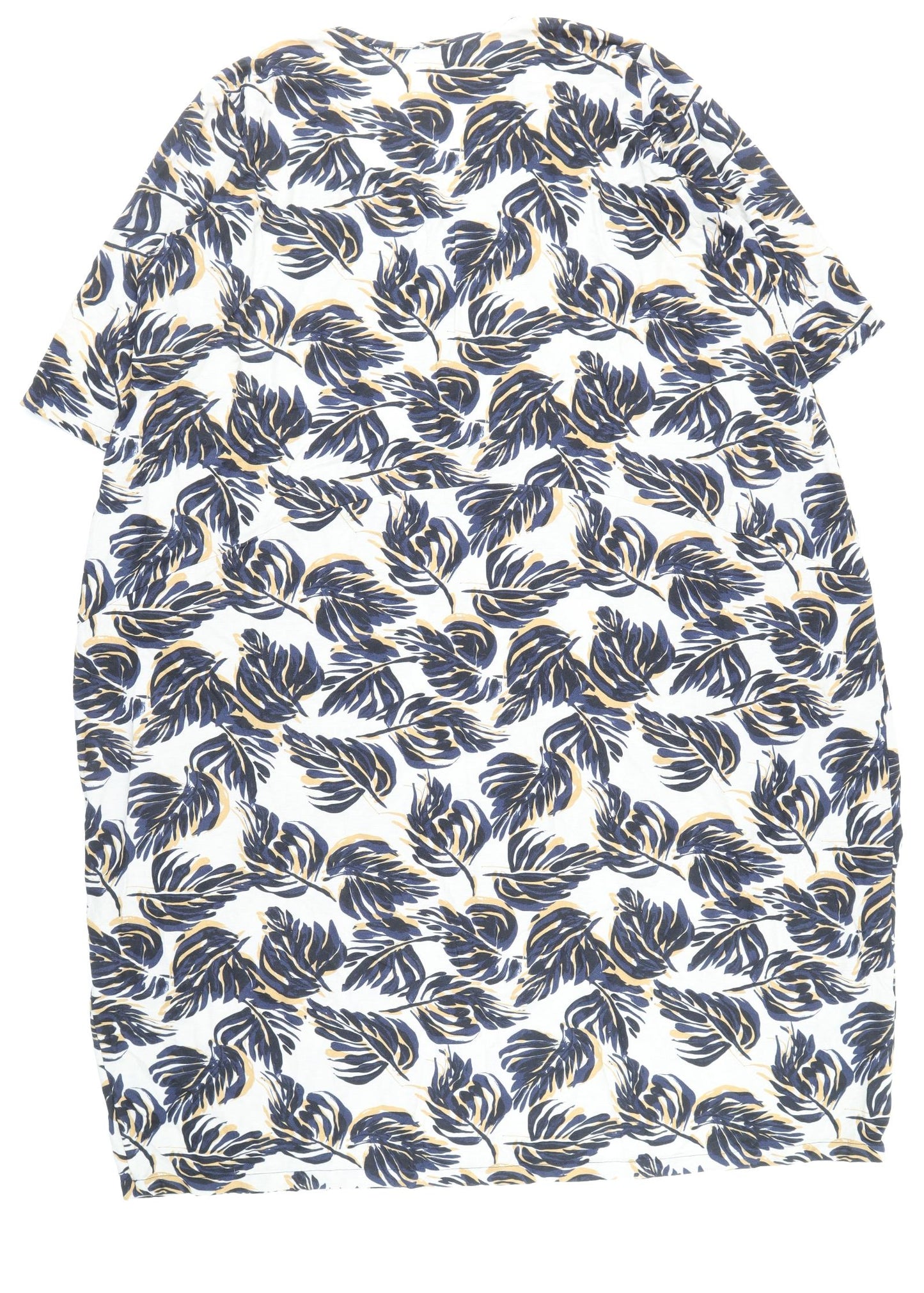Kasbah Clothing Womens Blue Geometric Viscose T-Shirt Dress Size 24 Round Neck Pullover - Leaf Pattern