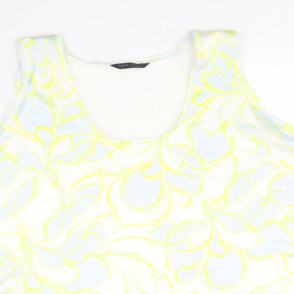 Marks and Spencer Womens White Floral Polyester Basic Tank Size 24 Round Neck