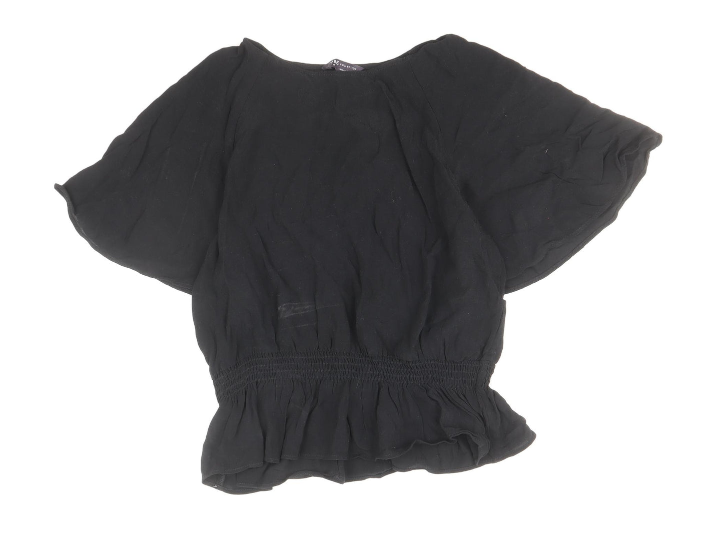 Marks and Spencer Womens Black Viscose Basic Blouse Size 14 Boat Neck