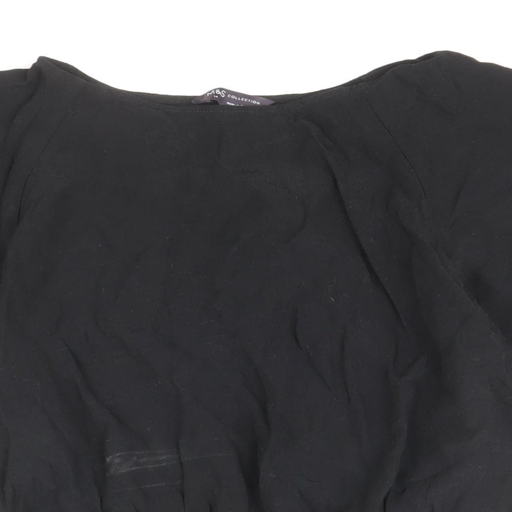 Marks and Spencer Womens Black Viscose Basic Blouse Size 14 Boat Neck
