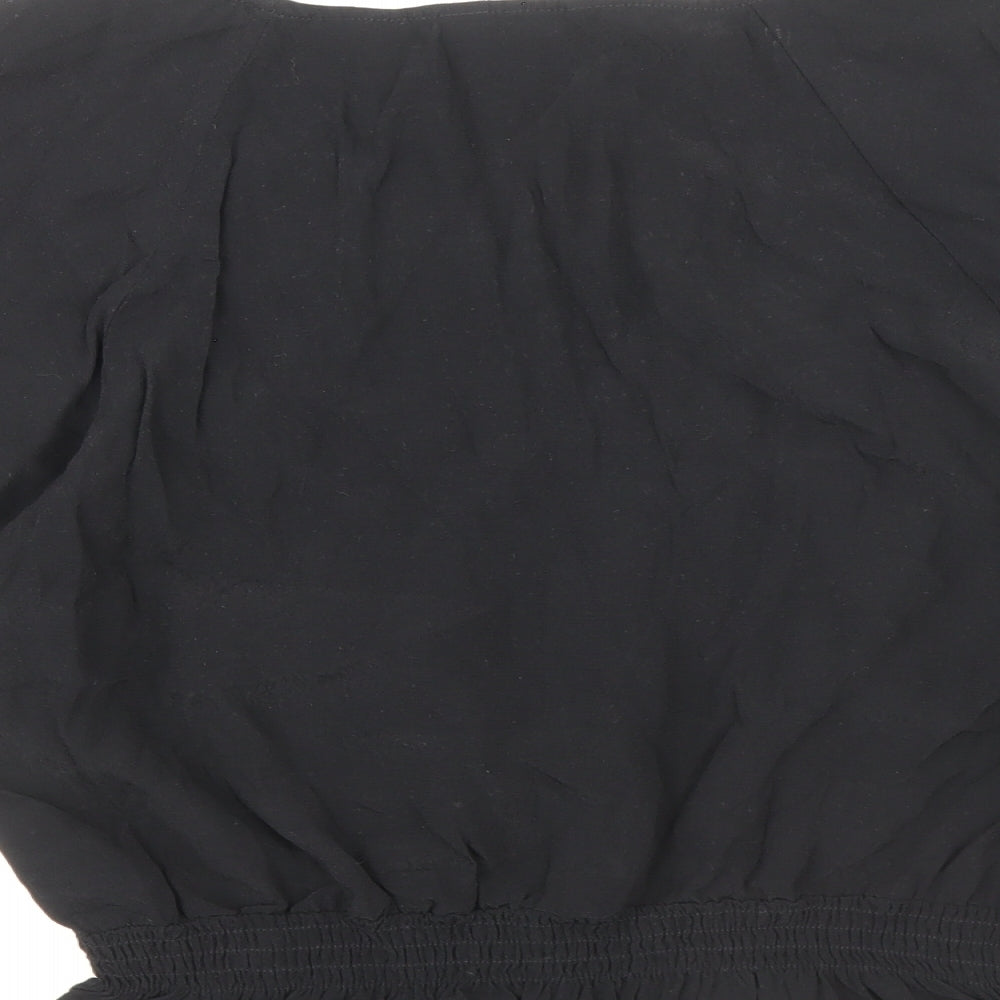 Marks and Spencer Womens Black Viscose Basic Blouse Size 14 Boat Neck