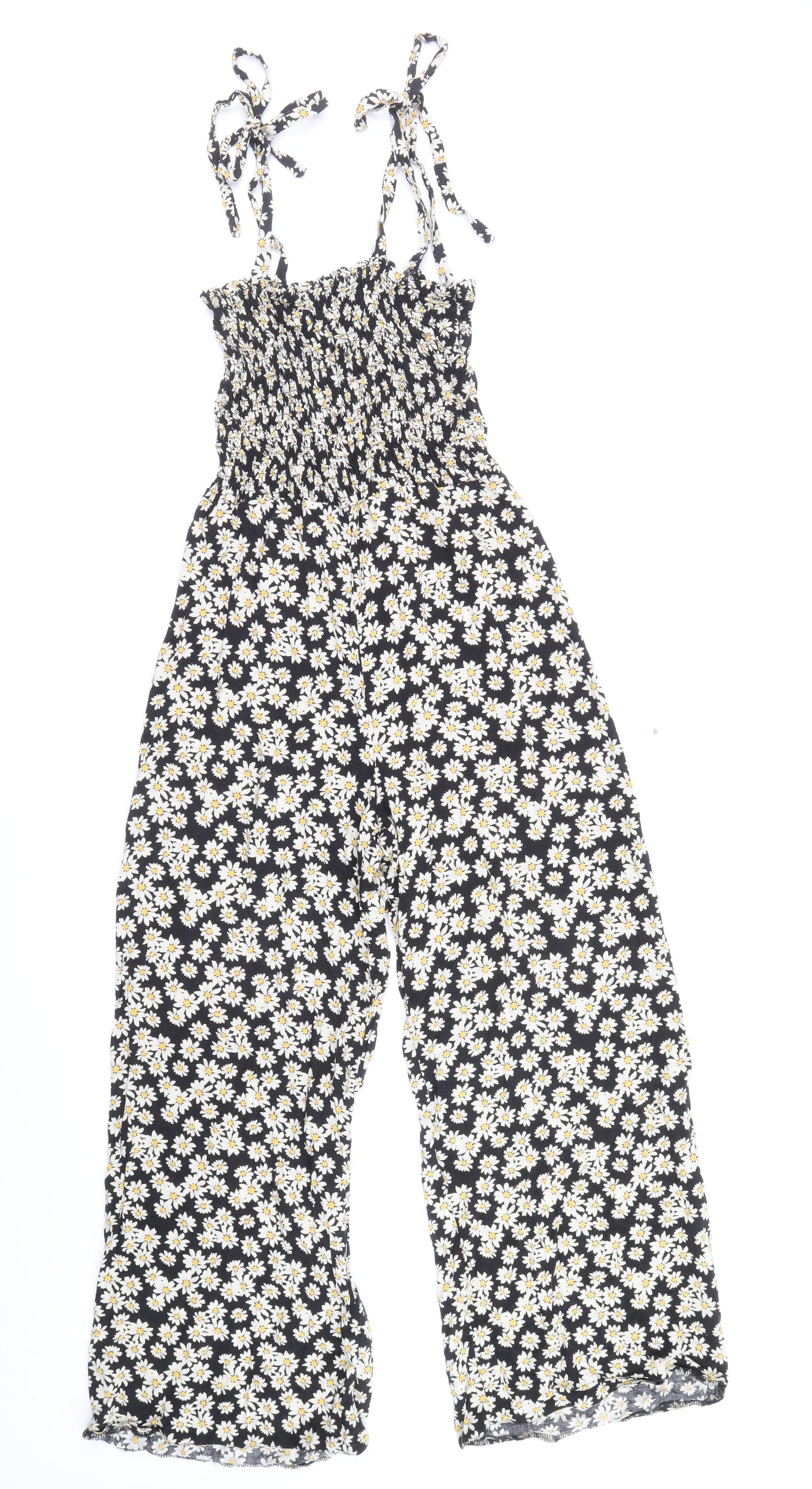 New Look Womens Black Floral Polyester Jumpsuit One-Piece Size 6 Pullover